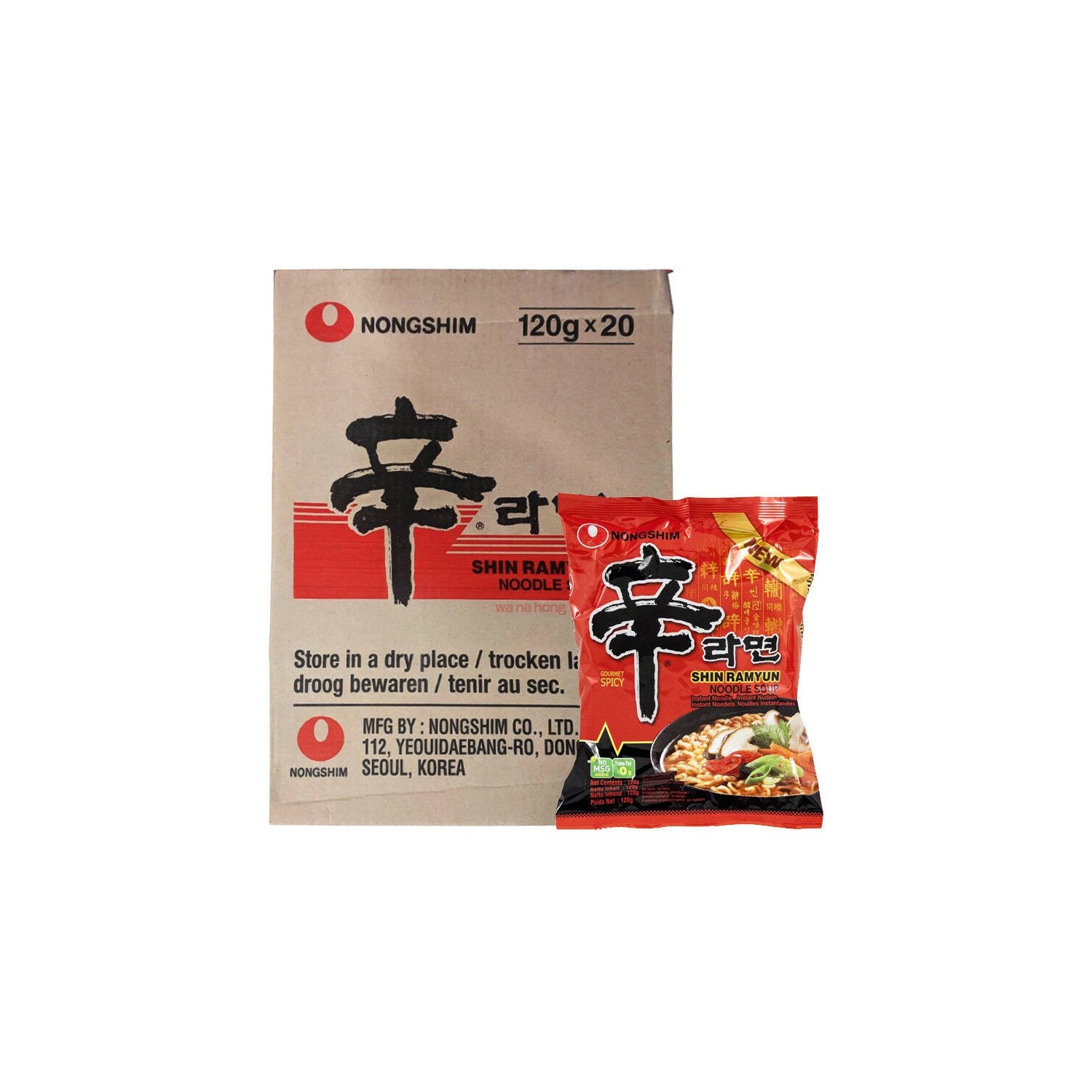 Nongshim Noodles Box Shin Ramyun (農心 辛辣面) 20x120g Korean Noodle