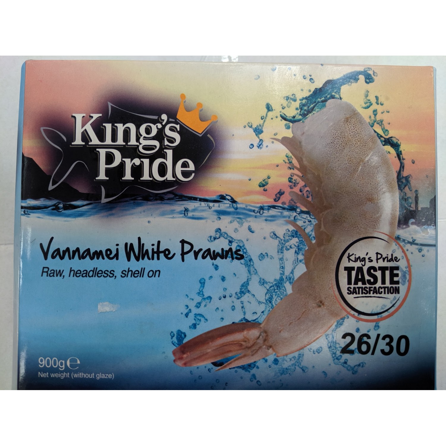 Kings Pride 26/30 Raw HLSO van blk headless shell on white prawn block 900g without glaze