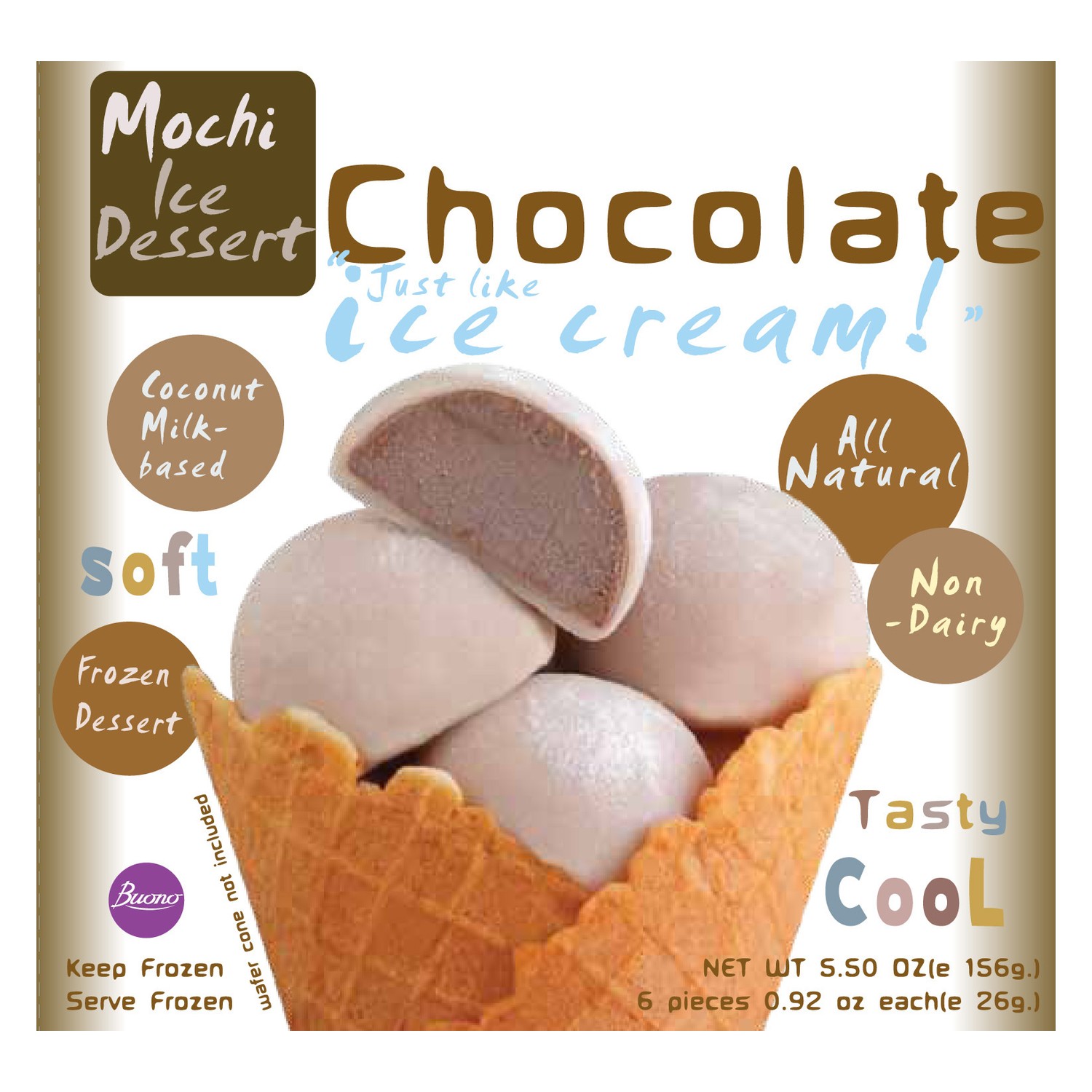 Buono Mochi Non-Dairy Frozen Chocolate Flavour 6x26g Dessert
