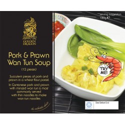 Golden Dragon Pork & Prawn Wan Tun Soup 180g 12pc Frozen Wontons with Soup Seasoning Sachet