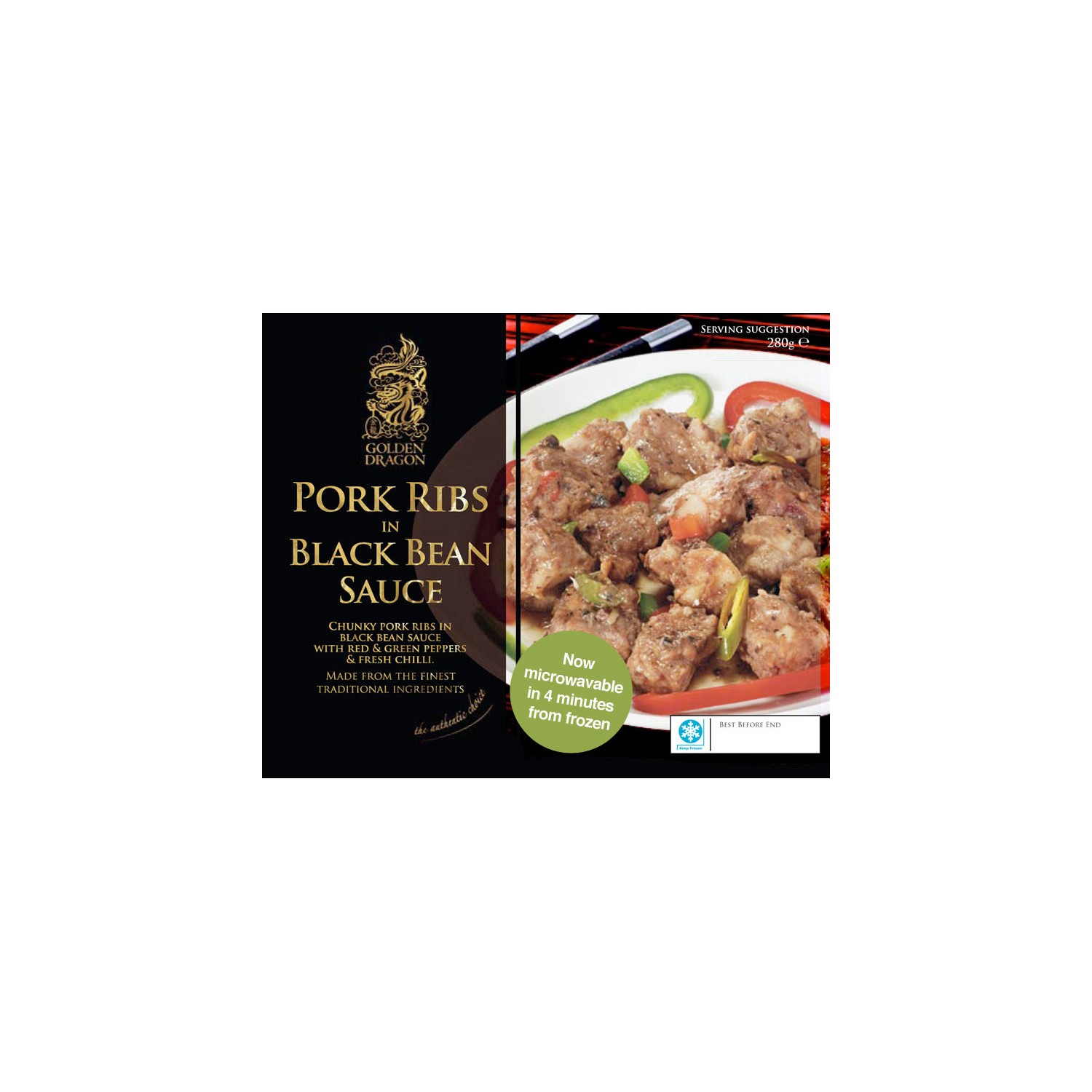 Golden Dragon Pork Ribs in Black Bean Sauce 280g Frozen Chinese Black Bean Ribs