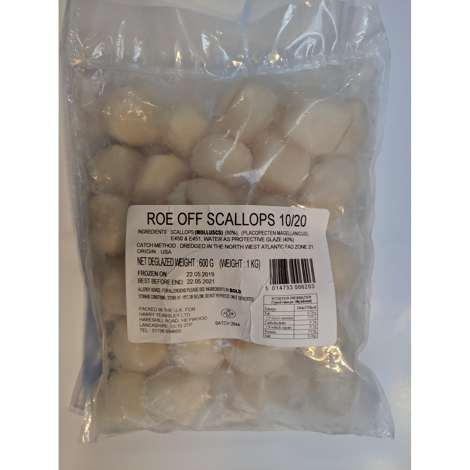 Yearsley's USA Roe off Scallops 10/20 600g net deglazed Scallops Yearsley's USA Roe off Scallops 10/20 600g net deglazed Scallops