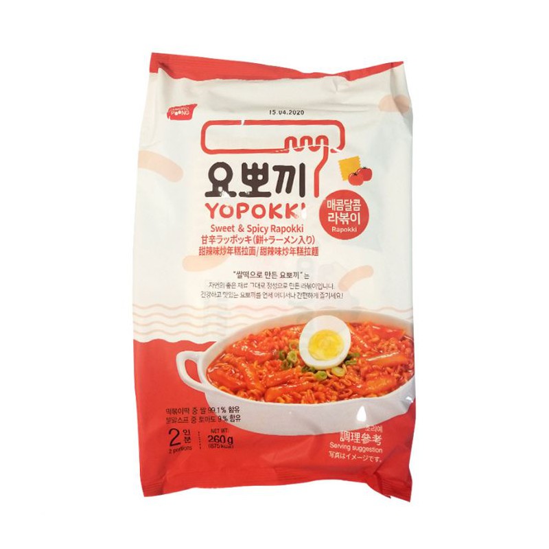 Young Poong Yopokki Topokki Sweet and Spicy Rapokki 260g Korean Tteokbokki Rice Cake with Dried Noodle