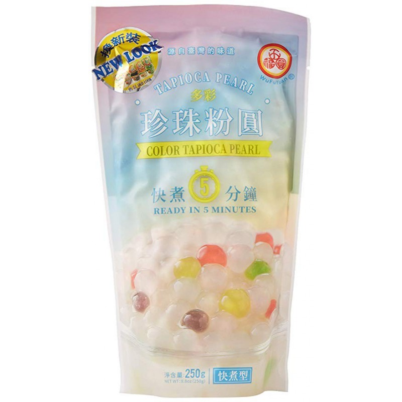 WuFuYuan Colourful Tapioca Pearls 250g 五福圓彩珍珠粉圓 for desserts and bubble teas WuFuYuan Colourful Tapioca Pearls 250g 五福圓彩珍珠粉圓 for desserts and bubble teas