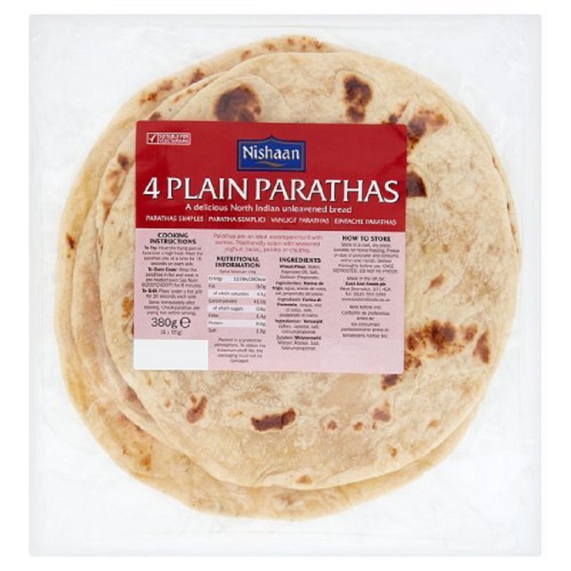 Nishaan Plain Parathas Chapati 4 Pack 380g North Indian Bread