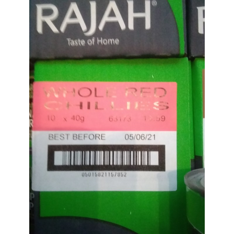 Rajah Whole Red Chillies 10x40g Dried Whole Red Chilli Rajah Whole Red Chillies 10x40g Dried Whole Red Chilli