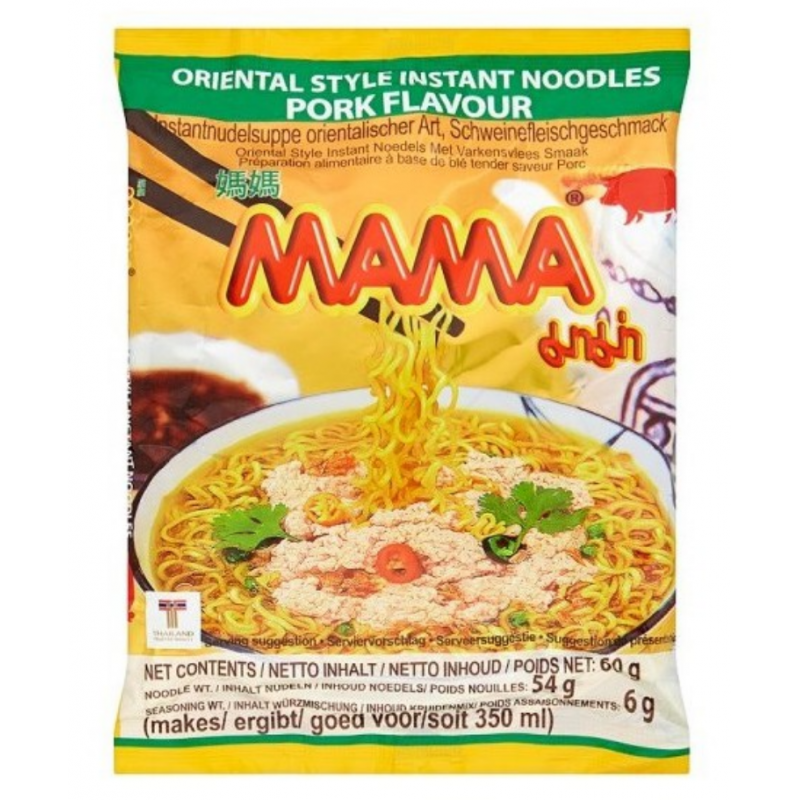 Mama Noodle Box 30x60g Pork Flavour Instant Thai Yellow Noodles