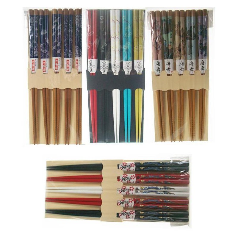 East Asia Set of 5 pairs of painted wooden chopsticks 筷子-彩繪五對裝 random styles