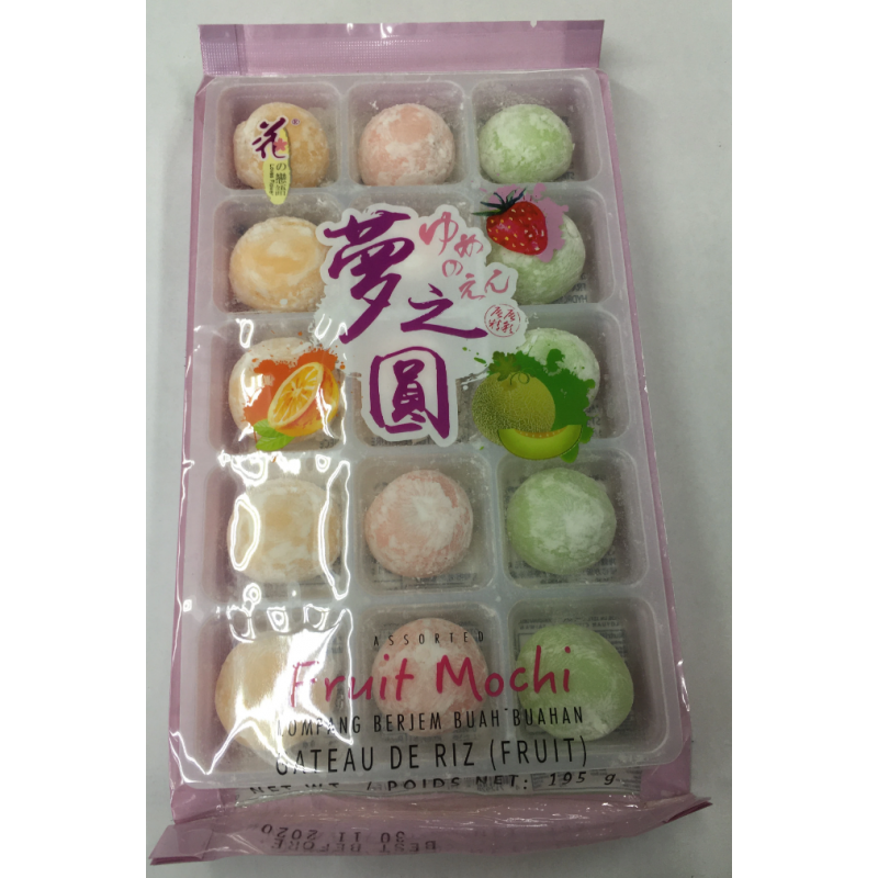 Love Flower Taiwanese Mochi Assorted Fruit Mochi 195g 15pcs Strawberry, Orange and Melon Mochi