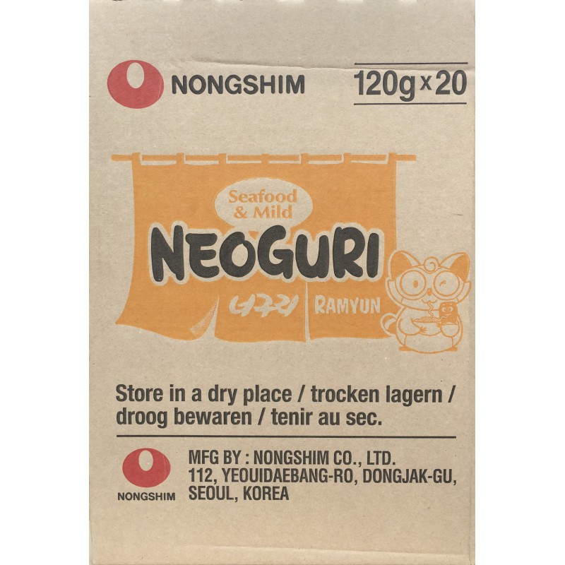 Nongshim Noodle Box 20 X 120g Seafood & Mild Neoguri Instant Korean Ramyun Noodles