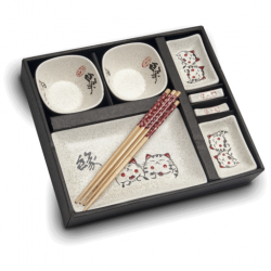 Zing Asia Cat Couple Sushi Set 1.45kg 10pcs Ceramic Sushi Set