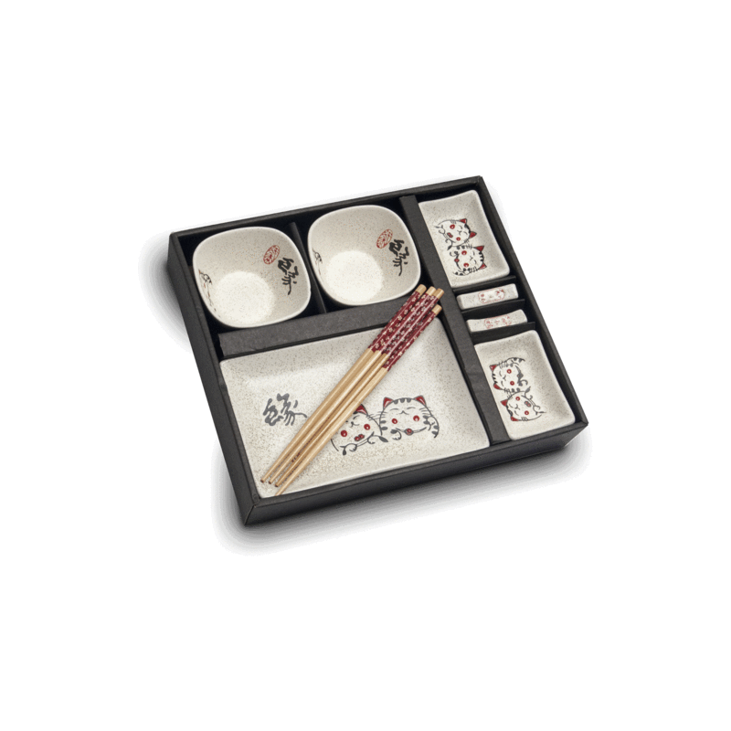 Zing Asia Cat Couple Sushi Set 1.45kg 10pcs Ceramic Sushi Set Zing Asia Cat Couple Sushi Set 1.45kg 10pcs Ceramic Sushi Set
