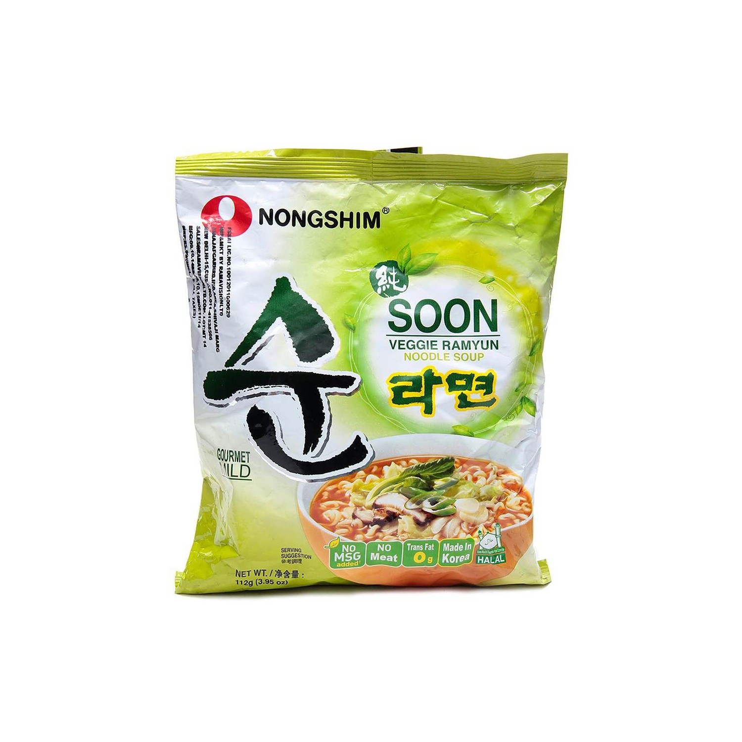 Nongshim Noodles 112g Soon Veggie Ramyun (농심 순라면) No MSG Korean Noodle Soup