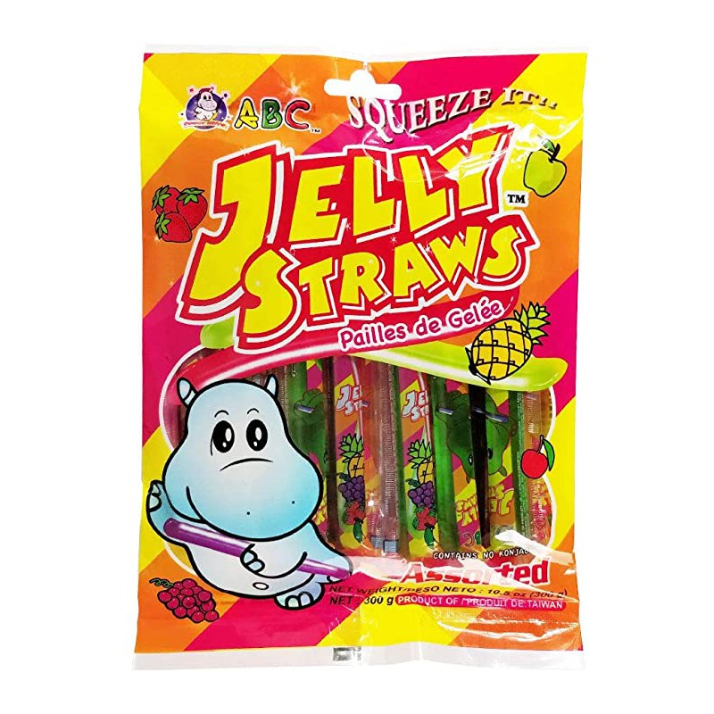 ABC Funny Hippo Fruit Flavour Jelly Bar Straw Assorted Flavour 300g Fruit Jelly Bars