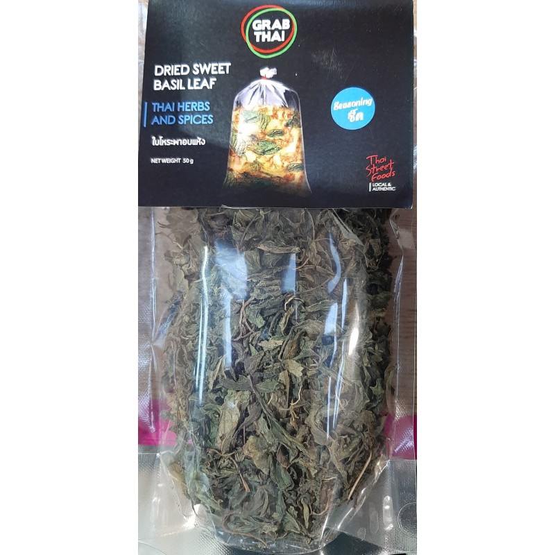 Grab Thai Dried Sweet Basil Leaf (Thai Herbs and Spices) 50g Dried Sweet Basil Leaf (Thai Herbs and Spices)