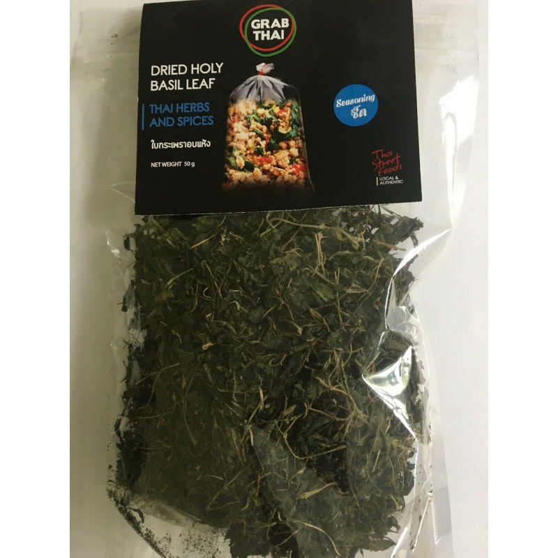 Grab Thai Go Dried Holy Basil Leaf Thai Herbs and Spices 50g Dried Holy Basil Leaf