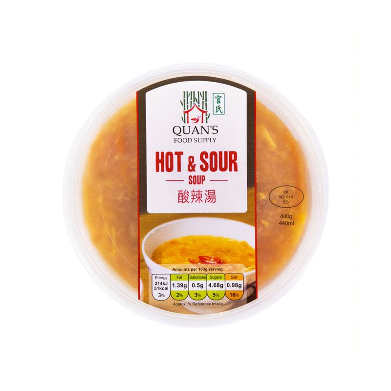 Quan's Hot and Sour Soup 460g Frozen Tub of Hot and Sour Soup Quan's Hot and Sour Soup 460g Frozen Tub of Hot and Sour Soup