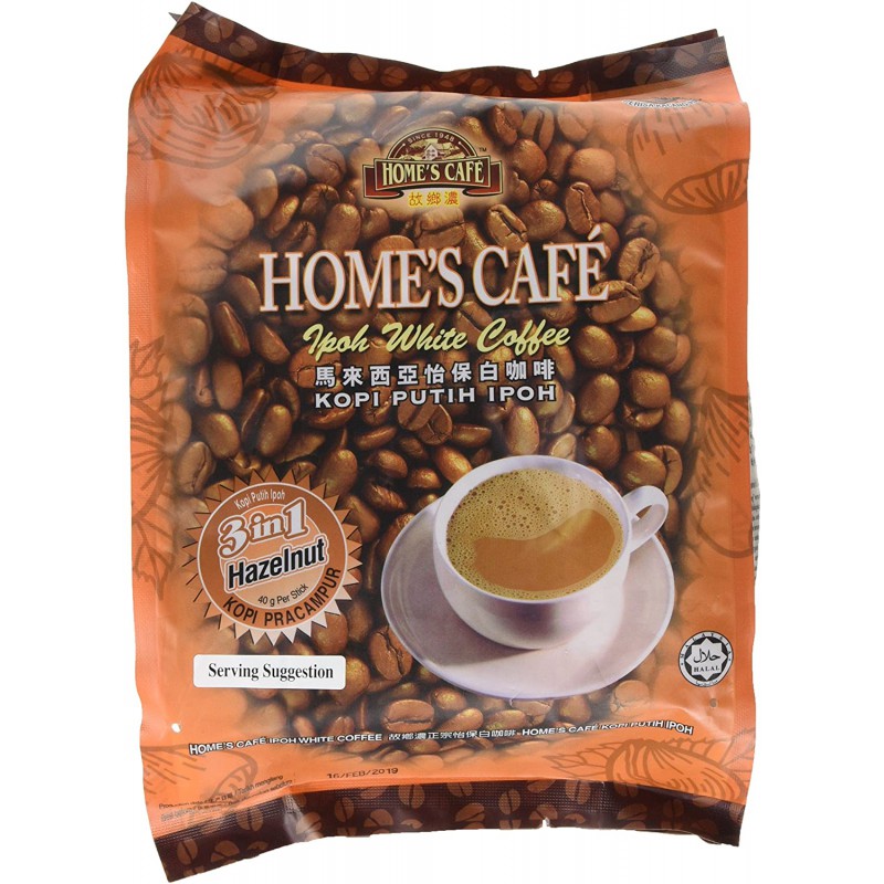 HOME'S CAFE MALAYSIA IPOH 3 IN 1 WHITE COFFEE (HAZELNUT) 3 IN 1 (15 SACHETS)