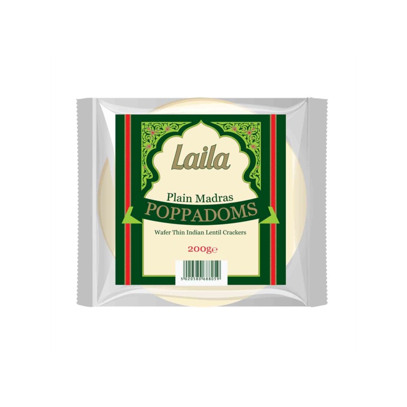 Laila Plain Madras Poppadoms 10 x 200g Plain Madras Poppadoms Laila Plain Madras Poppadoms 10 x 200g Plain Madras Poppadoms