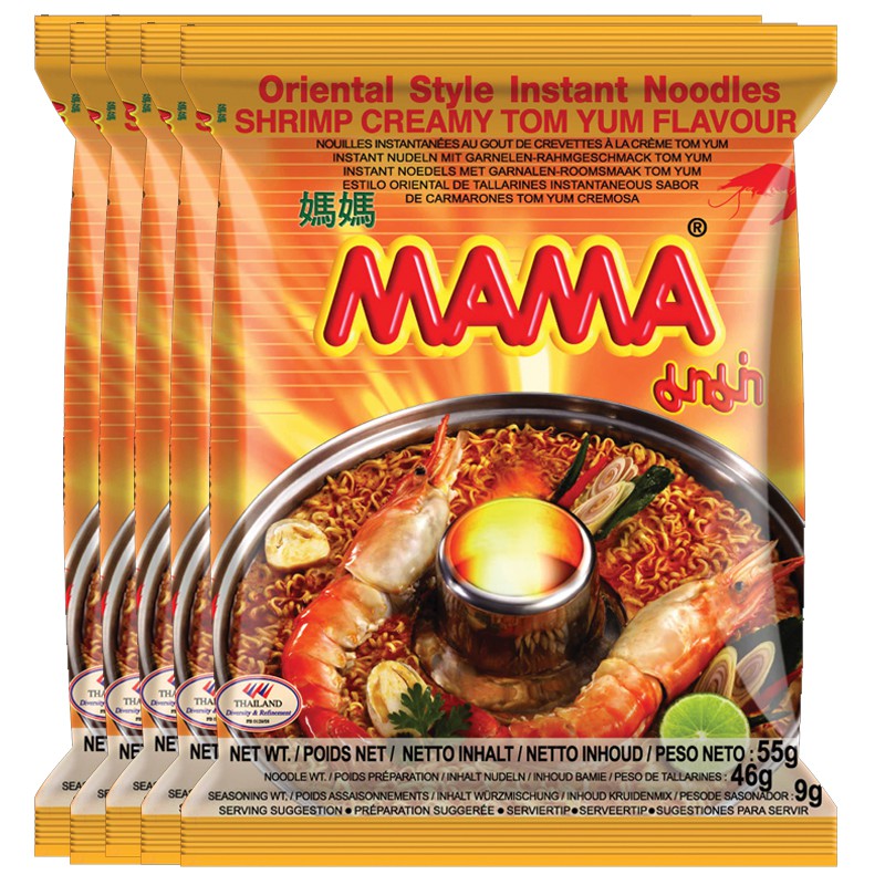 Mama Noodles Shrimp Creamy Tom Yum Flavour 55g Thai Instant Noodles