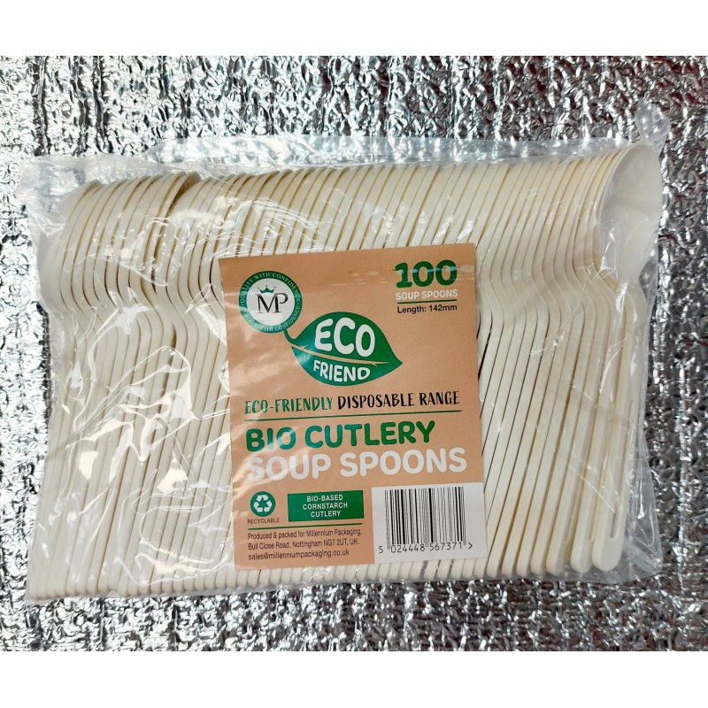 Eco Friend 100 Eco-Friendly Spoons 142mm Disposable Soup Spoons Eco Friend 100 Eco-Friendly Spoons 142mm Disposable Soup Spoons