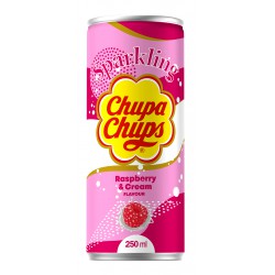 Chupa Chups Drinks 250ml X 24 Cans - Raspberry & Cream Flavour Sparkling Soft Drink