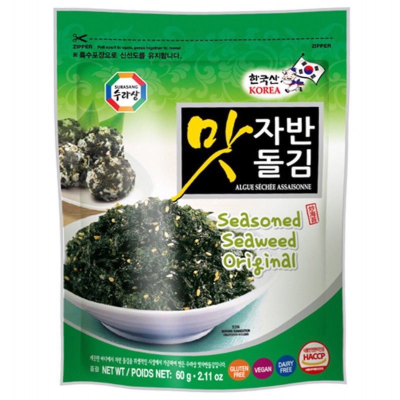 Surasang Seasoned Seaweed Original 60g Jabanmatdolgim 뿌려먹는타입 Korean Seaweed Snack