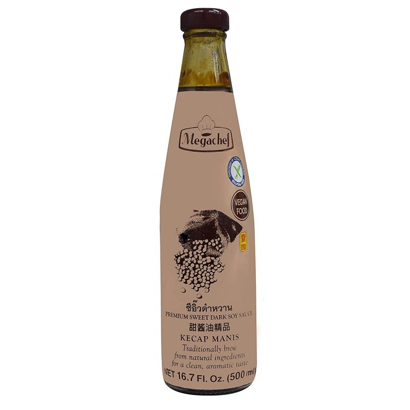 Full Case: Megachef 12 x 500ml Premium Sweet Dark Soy Sauce - Kecap Manis (Gluten Free & Vegan Food)