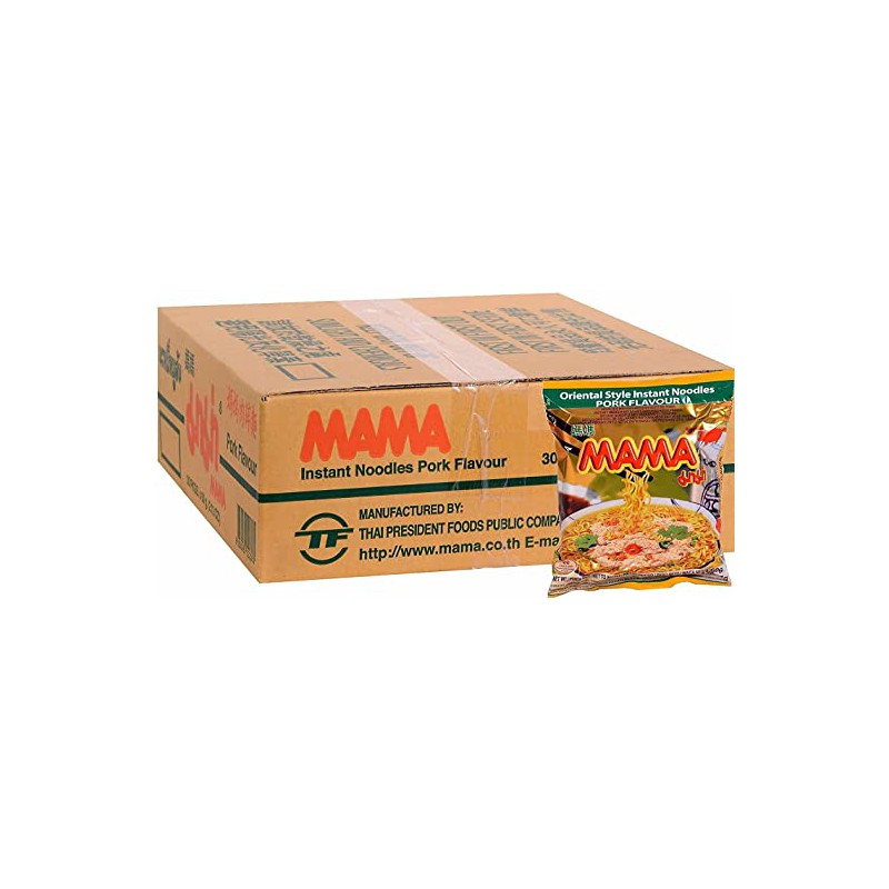 Full Case: Mama 60g x 30 Packs - Pork Flavour Instant Thai Yellow Noodles
