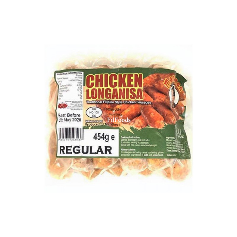 Manyaman 454g Frozen Chicken Longanisa (Traditional Filipino Style Chicken Sausages)