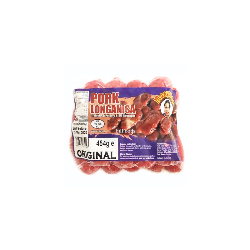 Manyaman Pork Longanisa Original Traditional Filipino Style 454g Frozen Pork Sausages