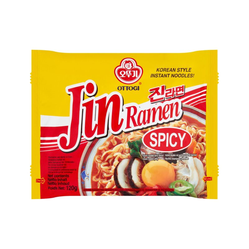 Full Case of 20x Ottogi Noodles - 120g Jin Ramyon (Spicy) Korean Noodles