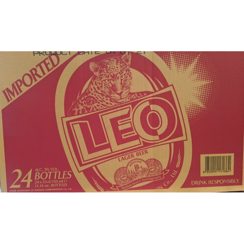 Leo Beer Lager Beer 5.0% by vol 24 x 330ml Singha Corp Imported Leo Thai Beer
