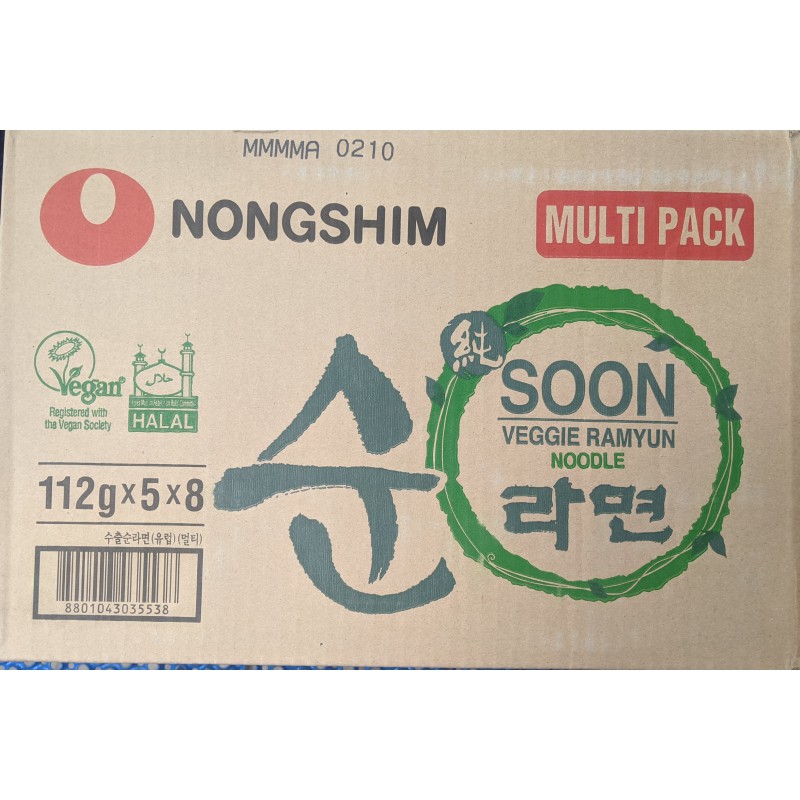 Nongshim Noodle Box 8x5x112g Soon Vegan Veggie Ramyun (농심 순라면) No MSG Korean Noodle Soup Nongshim Noodle Box 8x5x112g Soon Vegan Veggie Ramyun (농심 순라면) No MSG Korean Noodle Soup