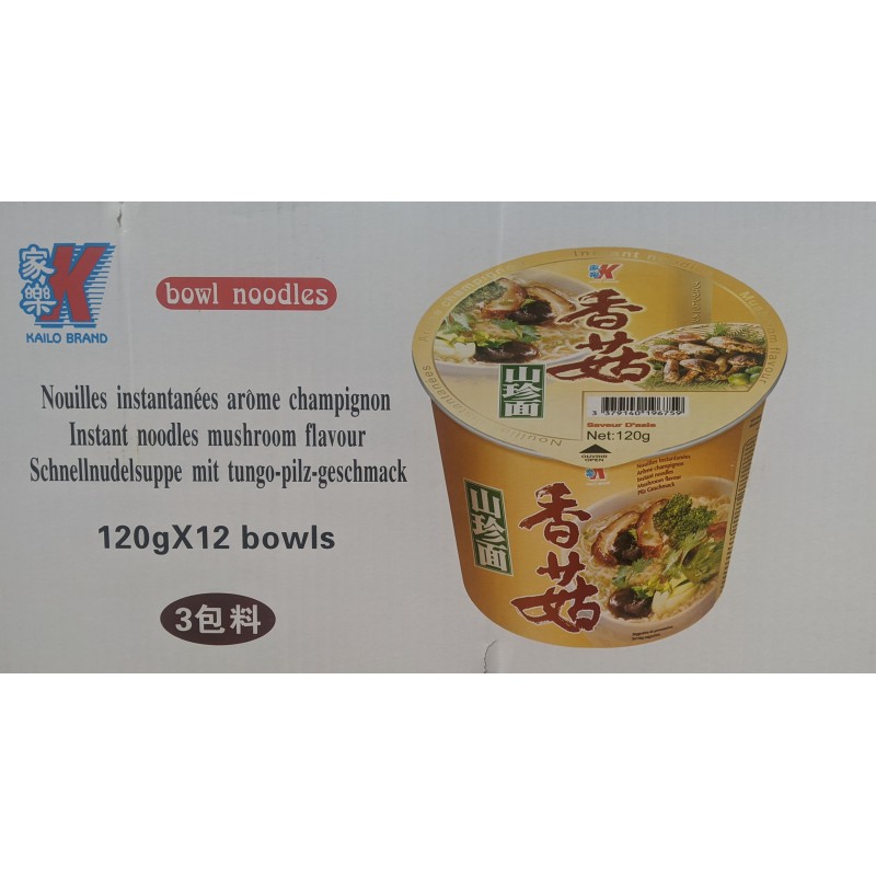 Kailo Brand Mushroom Bowl Noodles 12X120g Box of Mushroom Flavour Noodle Bowls