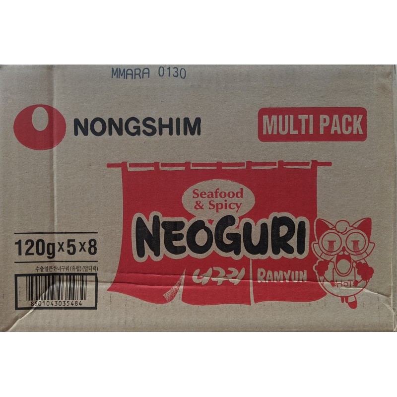 Nong Shim Noodle Box 8x5x120g Seafood & Spicy Neoguri (너구리매운맛) Instant Korean Ramyun 5pk Noodles