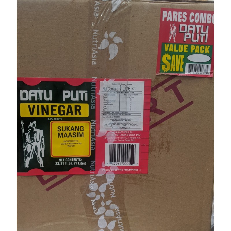 Datu Puti Value Pack Box (6x 1L Vinegar, 6x1L Soy Sauce) Datu Puti Value Pack