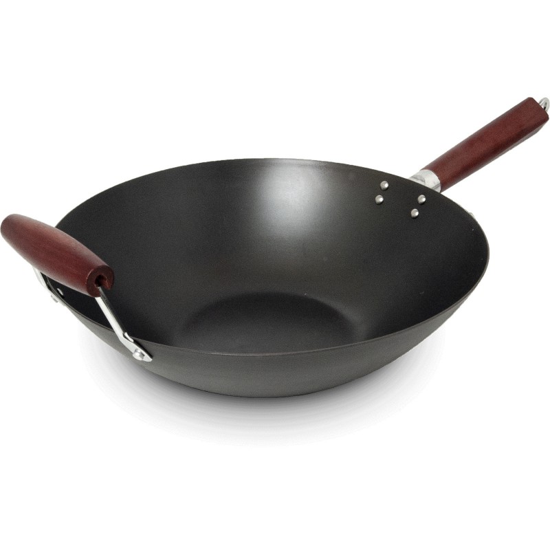 Traditional Steel Wok 36cm Carbon Steel Wok With Wooden Handle
