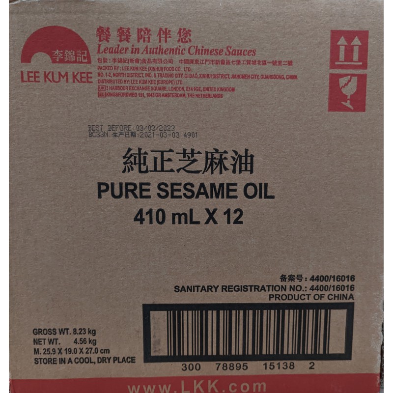 Lee Kum Kee Pure Sesame Oil 12x410ml 李錦記 純正芝麻油 LKK Sesame Oil Lee Kum Kee Pure Sesame Oil 12x410ml 李錦記 純正芝麻油 LKK Sesame Oil