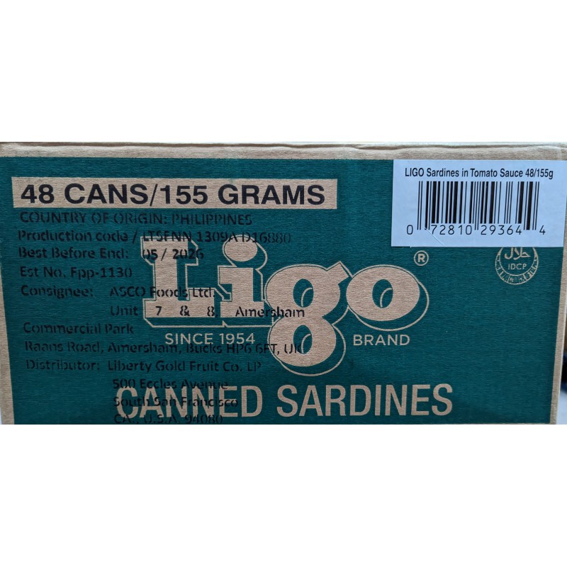 Ligo Sardines in Tomato Sauce 48x155g Filipino Tomato Sauce Sardines