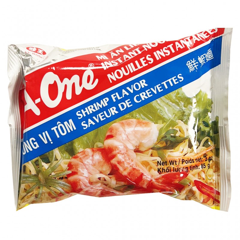 A-One Shrimp Flavour Noodles 85g Mì Ăn Liền VN A-Một Hương Vị Tom Instant Shrimp Noodles