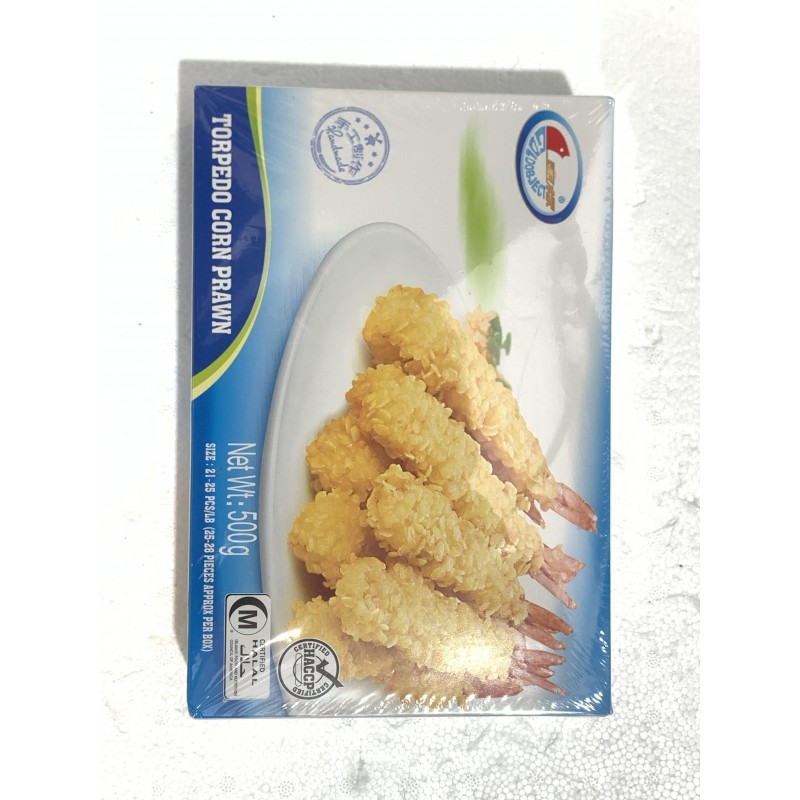 Gold Object Torpedo Corn Prawn Garlic Flavour 500g Handmade Frozen Peeled Prawn in Corn Flakes Gold Object Torpedo Corn Prawn Garlic Flavour 500g Handmade Frozen Peeled Prawn in Corn Flakes