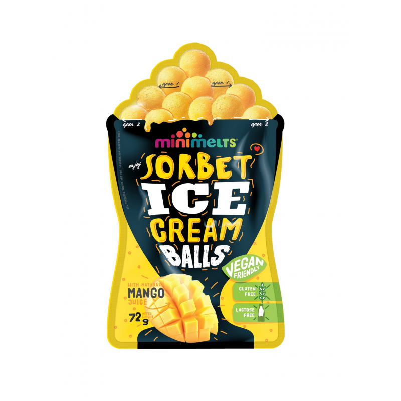 Minimelts Sorbet Ice Cream Balls 12 Mango Flavoured Ice Cream Balls Minimelts Sorbet Ice Cream Balls 12 Mango Flavoured Ice Cream Balls