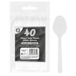 Did Heavy Duty Plastic White Spoons 40pcs Reusable & Washable Plastic Spoon