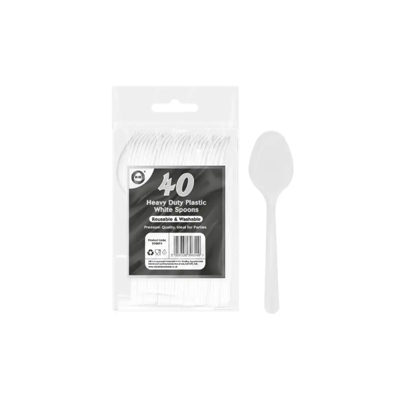 Did Heavy Duty Plastic White Spoons 40pcs Reusable & Washable Plastic Spoon Did Heavy Duty Plastic White Spoons 40pcs Reusable & Washable Plastic Spoon