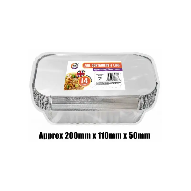 Did Foil Containers & Lids (Approx 200mmx110mx50mm) 14pcs Freezable & Ovensafe Containers