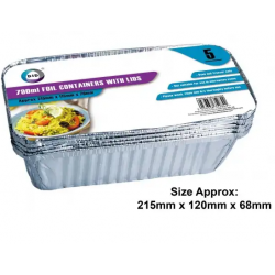 Did Foil Containers & Lids (Approx 215mm x 120mm x 68mm) 5pc 790ml Foil Containers with Lids