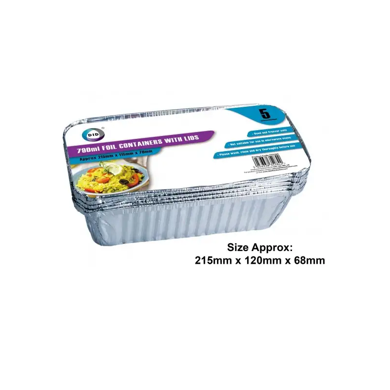 Did Foil Containers & Lids (Approx 215mm x 120mm x 68mm) 5pc 790ml Foil Containers with Lids