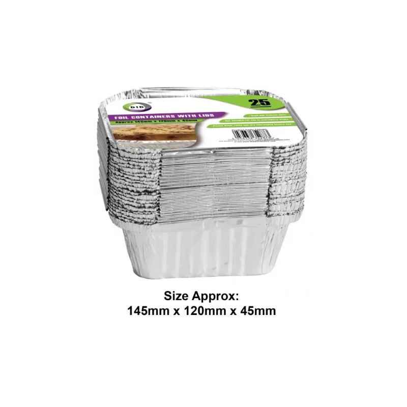 Did Foil Containers & Lids (Approx (145mm x 120mm x 48mm) 25pc Foil Containers with Lids Did Foil Containers & Lids (Approx (145mm x 120mm x 48mm) 25pc Foil Containers with Lids