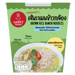 Happy Noodles Brown Rice Ramen Green Curry Instant Noodle Cup 70g รสแกงเขียวหวาน Instant Green Curry Cup Noodles